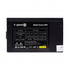 Блок питания, X-Game, Shadow 400W, 400W, ATX, 20+4pin, 4pin, 3*Sata, 2*Molex, 1*PCI-E 6pin, Вентилятор 12 см, Кабель пит