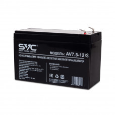 Батарея, SVC, AV7.5-12/S, Свинцово-кислотная 12В 7.5 Ач, Вес: 2,2 кг, Размер в мм.: 151*65*100