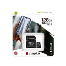 Карта памяти, Kingston, SDCS2/128GB, MicroSDXC 128GB, Canvas Select Plus, Class 10, с адаптером SD